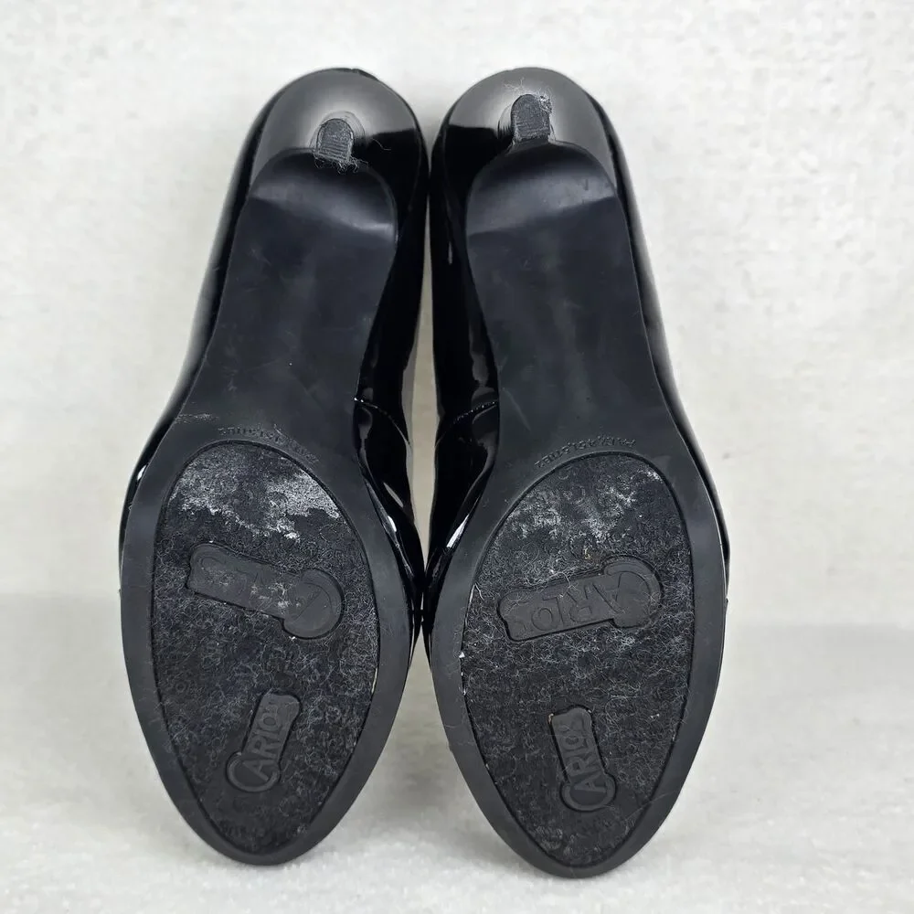 Carlos Santana Black Patent Leather Stiletto Heels Ruffle Classy 6.5 Priceless - Picture 8 of 8